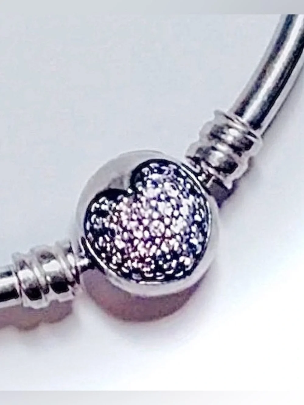 Pandora Sterling Silver Bangle Bracelet with Pink Sparkly Stone Clasp
